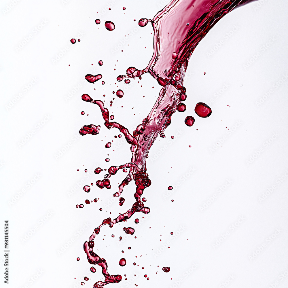 A dynamic splash of pouring red wine creates an artistic display of droplets and splashes, capturing essence of movement and fluidity. vibrant color adds striking visual appeal A dynamic splash of pouring red wine creates an artistic display of droplets and splashes, capturing essence of movement and fluidity. vibrant color adds striking visual appeal