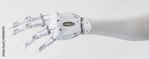 Advanced biomechanical arm with skinlike texture, fusing natural and synthetic materials, futuristic prosthetics concept photo