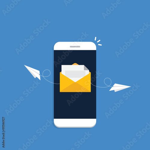 Newsletter. vector illustration of email marketing. subscription to newsletter, news, offers, promotions. a letter and envelope. subscribe, submit. send by mail.	