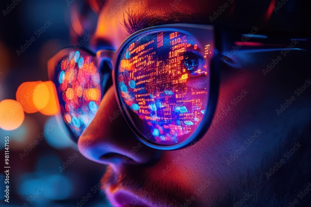 intense closeup of programmers hands typing on illuminated keyboard conveying the fastpaced world of software development with streams of code reflected in eyeglasses