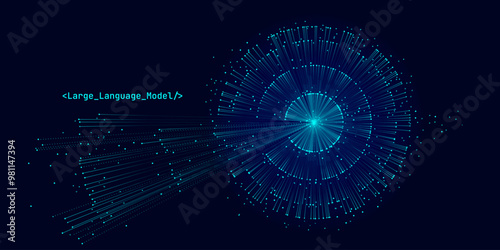 Illustration of abstract stream information. Generate image, video from prompt concept. Big data, technology, AI, data transfer, data flow, generative ai, large language model, ai brain background