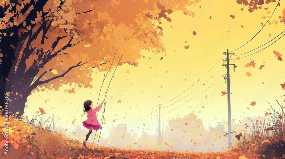 Naklejka premium Autumn outdoor nature scenery in illustration style.