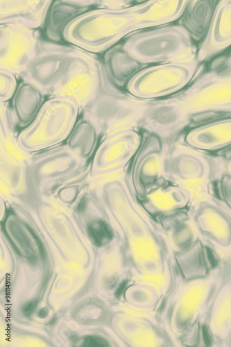 Abstract yellow and green marbled pattern background with soft swirling designs. photo