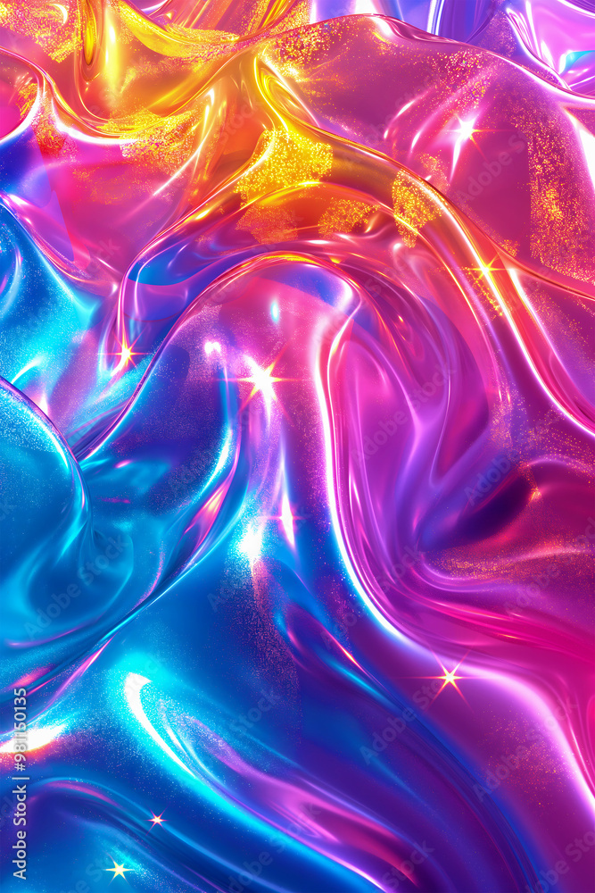 A soft vertical rainbow wave of satin, creating a light effect, with a holographic texture having smooth flowing patterns, a background design in the world of fashion and digital art, a shiny surface A soft vertical rainbow wave of satin, creating a light effect, with a holographic texture having smooth flowing patterns, a background design in the world of fashion and digital art, a shiny surface