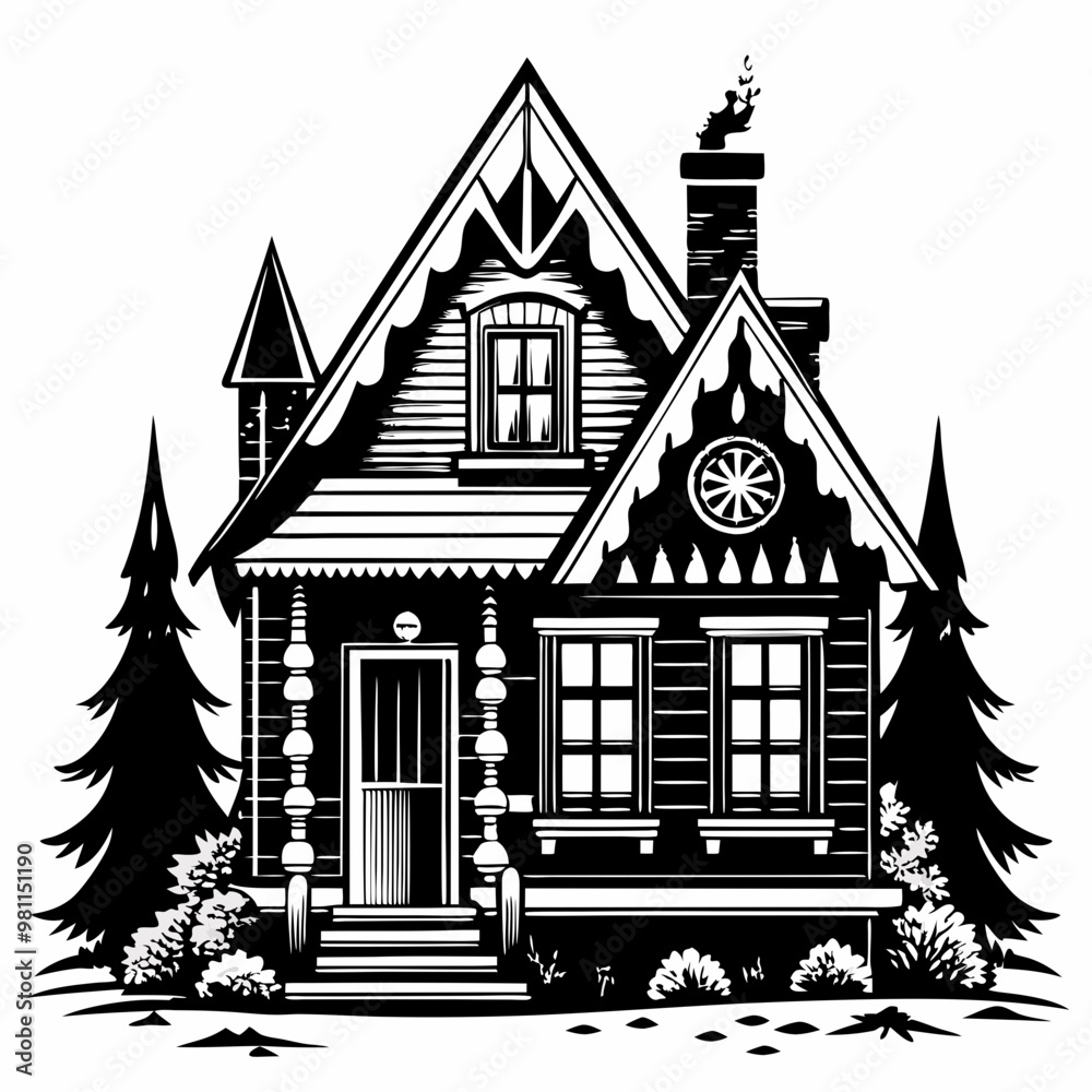 Christmas House Vector silhouette,house in winter Christmas House Vector silhouette,house in winter
