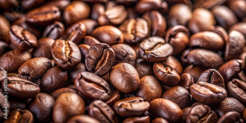 Soft focus shot of medium-dark roasted peaberry coffee beans with a depth of field effect