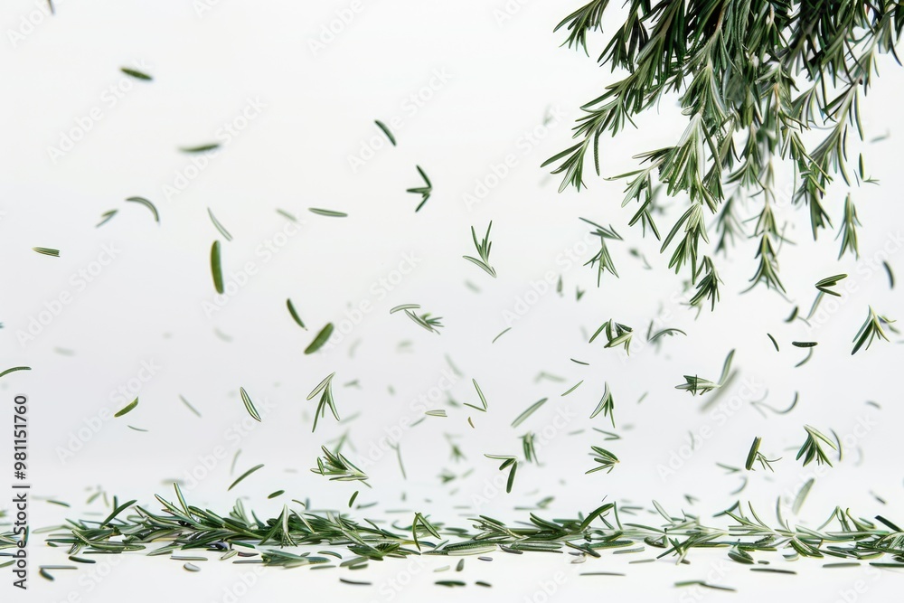 Aerial view of green leaves floating in the air Aerial view of green leaves floating in the air