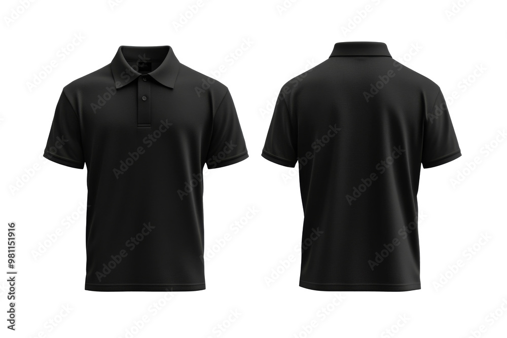 Men black polo shirt front and back view, Isolated blank front and back polo t-shirt for graphic design mock up Men black polo shirt front and back view, Isolated blank front and back polo t-shirt for graphic design mock up