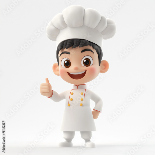 Chef cartoon a 3D Asian cartoon-style chef in various professional cooking poses the character wears a chef's costume, along with cooking equipment and stations 