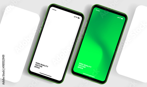 Realistic smartphone mockup. Mobile phone vector with isolated on white background. Device front view. 3D mobile phone with shadow. Realistic, high quality smart phone mockup for ui ux presentation.