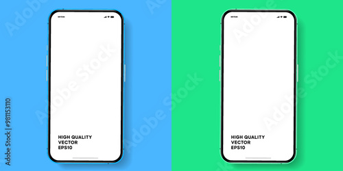 Realistic smartphone mockup. Mobile phone vector with isolated on white background. Device front view. 3D mobile phone with shadow. Realistic, high quality smart phone mockup for ui ux presentation.