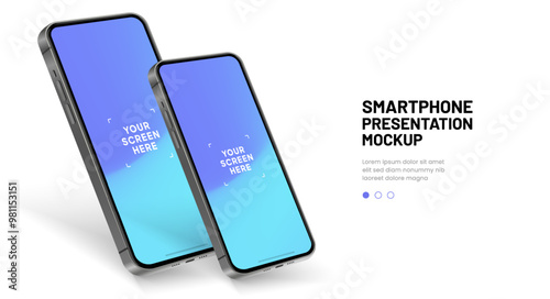 Realistic smartphone mockup. Mobile phone vector with isolated on white background. Device front view. 3D mobile phone with shadow. Realistic, high quality smart phone mockup for ui ux presentation.
