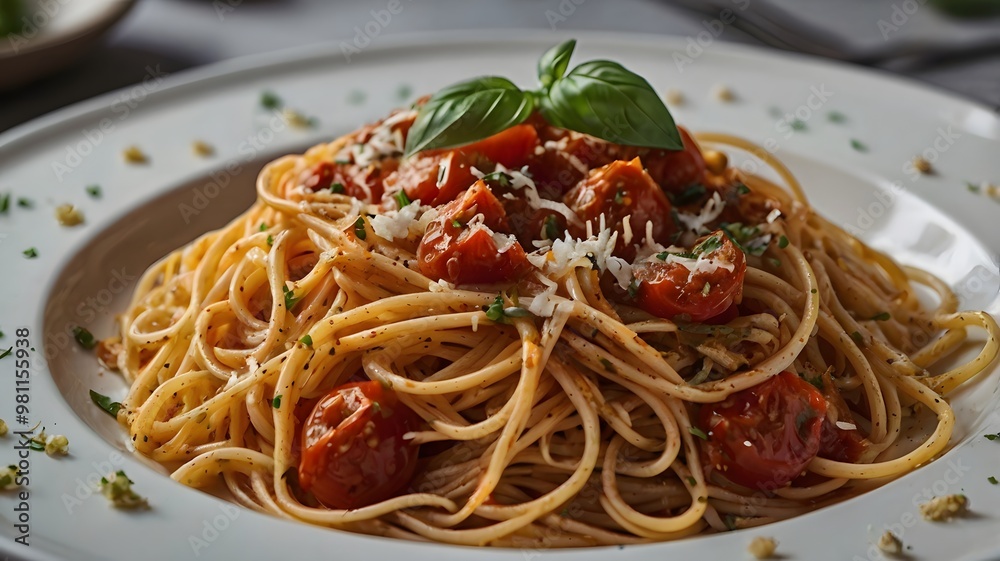 A mouth-watering plate of spaghetti, perfectly cooked and topped with a rich, tomato-based sauce. A mouth-watering plate of spaghetti, perfectly cooked and topped with a rich, tomato-based sauce.