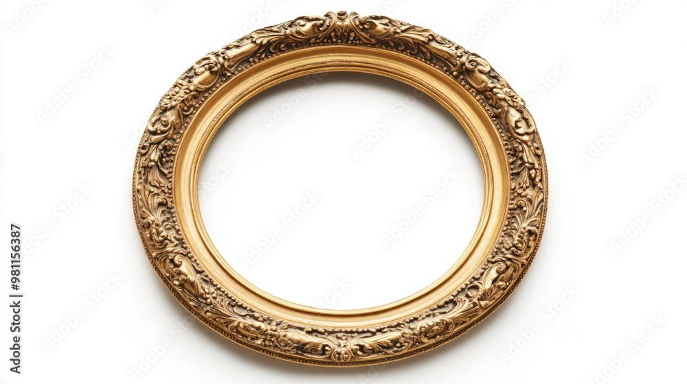 Antique gold frame isolated on a pristine white backdrop with ornate patterns that radiate timeless elegance Antique gold frame isolated on a pristine white backdrop with ornate patterns that radiate timeless elegance