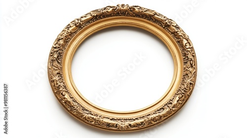 Antique gold frame isolated on a pristine white backdrop with ornate patterns that radiate timeless elegance