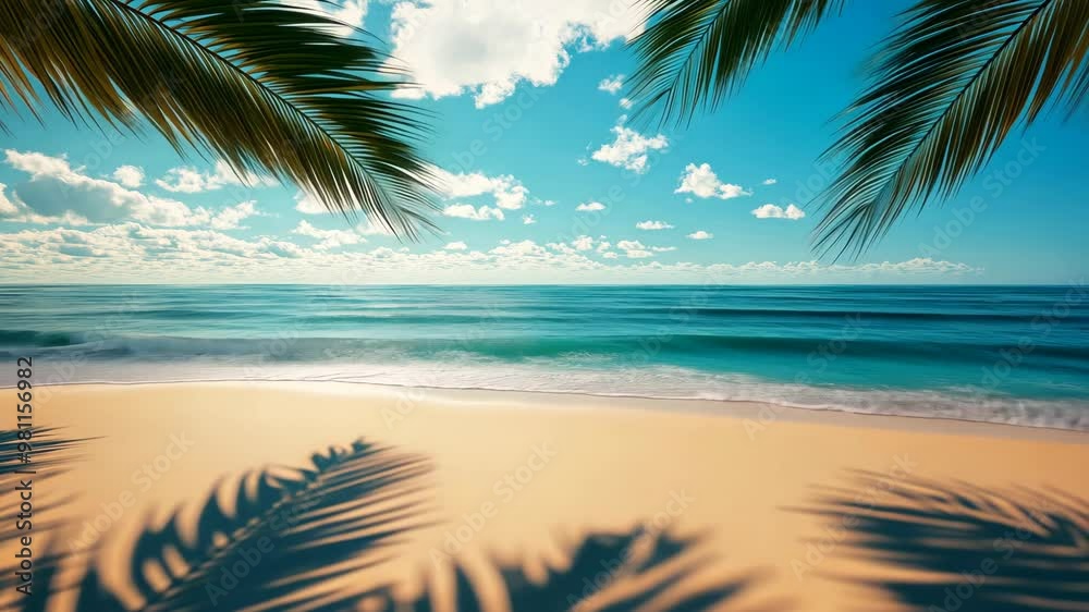 Relaxing beach view with palm trees by the ocean during a sunny day Relaxing beach view with palm trees by the ocean during a sunny day