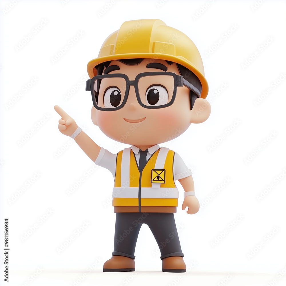 a 3D Asian cartoon-style safety officer engineer in various professional working poses on a construction site. The character wears a high-visibility safety vest, helmet, and gloves. a 3D Asian cartoon-style safety officer engineer in various professional working poses on a construction site. The character wears a high-visibility safety vest, helmet, and gloves.