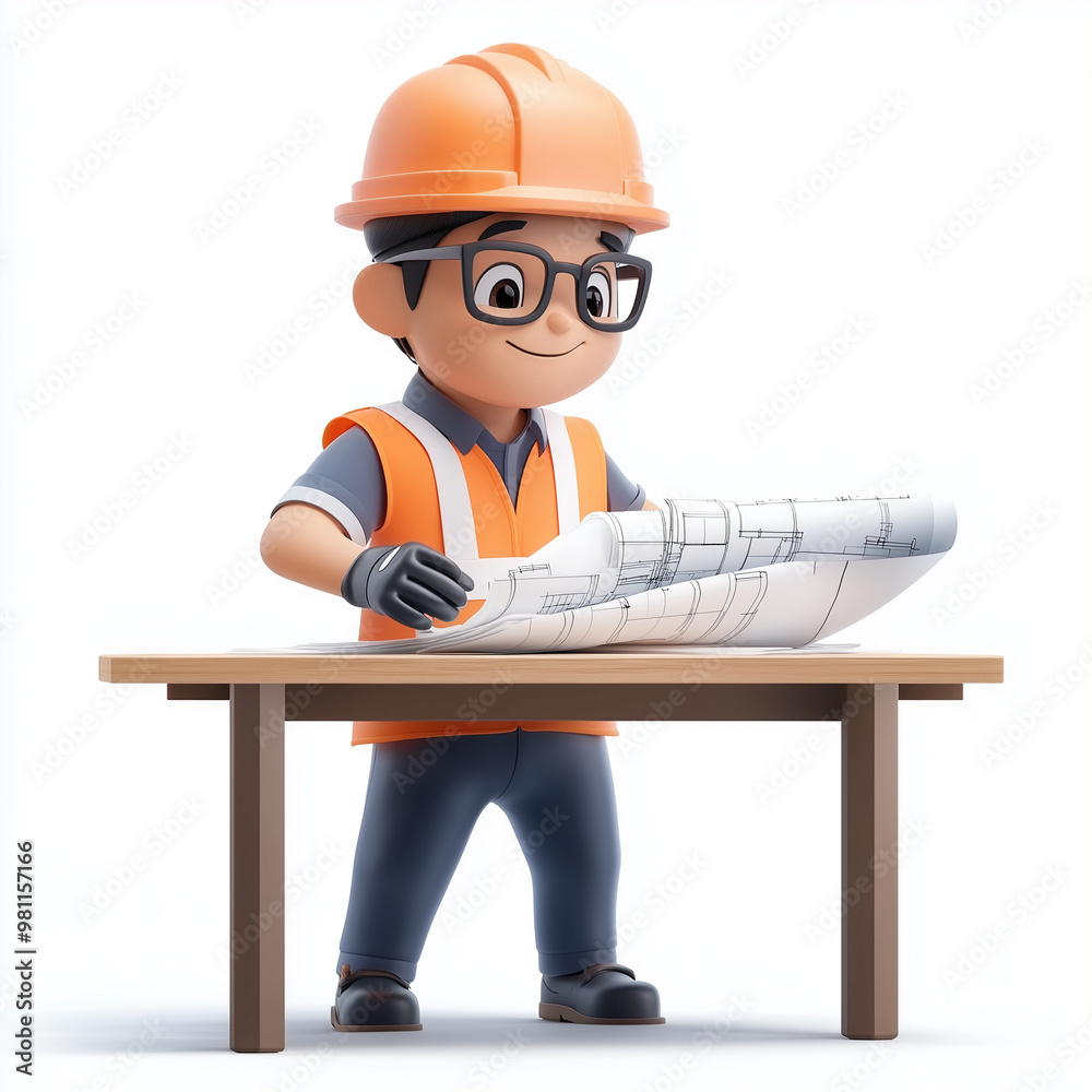 a 3D Asian cartoon-style safety officer engineer in various professional working poses on a construction site. The character wears a high-visibility safety vest, helmet, and gloves. a 3D Asian cartoon-style safety officer engineer in various professional working poses on a construction site. The character wears a high-visibility safety vest, helmet, and gloves.