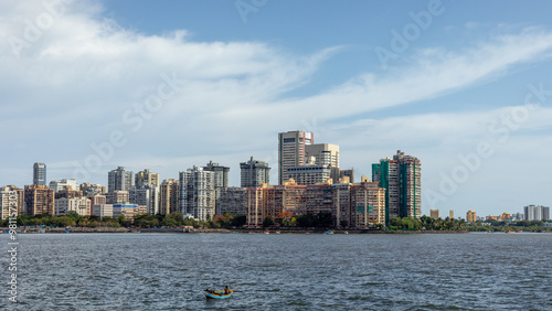 Mumbai skyline view from Marine Drive in Mumbai, India photo