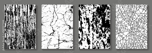 Set of grunge black vector texture background on white for cover design, poster, cards. Abstract illustration of rough, dirty, grainy design. Hand drawn abstract artistic background collection