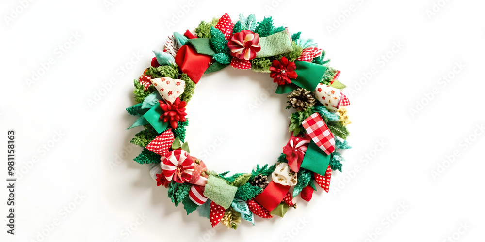 Seamless Minimalist Background of Upcycled Fabric Christmas Wreaths in Vibrant Patterns - Promoting Zero Waste Holiday Season | Flat Vector Illustration Seamless Minimalist Background of Upcycled Fabric Christmas Wreaths in Vibrant Patterns - Promoting Zero Waste Holiday Season | Flat Vector Illustration