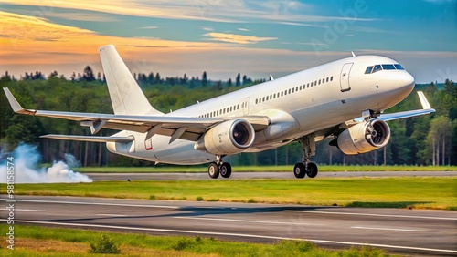 Plane Taking Off Against Beautiful Sunset Sky