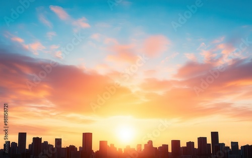 Bright sunrise over a cityscape, representing the dawn of a new era