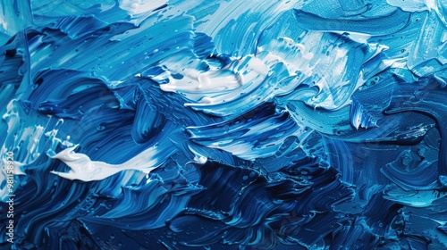 A detailed view of a painting with blue hues