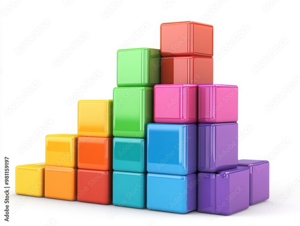 A colorful arrangement of building blocks stacked in a staircase pattern, showcasing vibrant hues and geometric shapes, ideal for children’s play. A colorful arrangement of building blocks stacked in a staircase pattern, showcasing vibrant hues and geometric shapes, ideal for children’s play.