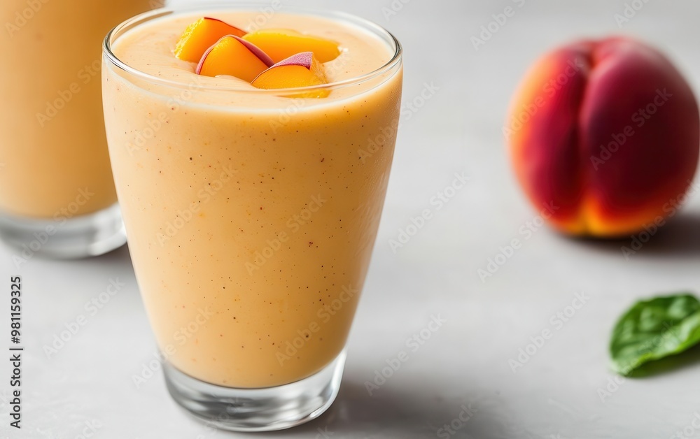 Peach smoothie with a touch of vanilla, creamy and delicious, 3D illustration Peach smoothie with a touch of vanilla, creamy and delicious, 3D illustration