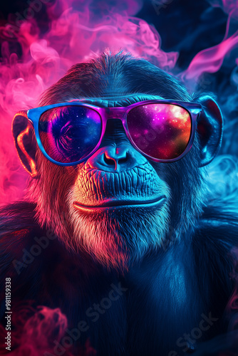 an astronaut chimp with sunglasses in spac photo