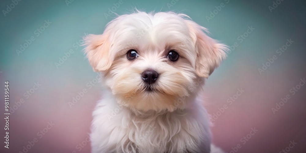 Adorable small white fluffy Maltese puppy with big brown eyes and tiny nose sitting on a soft pastel background with a sweet expression. Adorable small white fluffy Maltese puppy with big brown eyes and tiny nose sitting on a soft pastel background with a sweet expression.