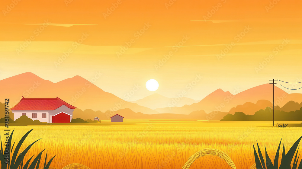 Fototapeta premium Autumn outdoor nature scenery in illustration style
