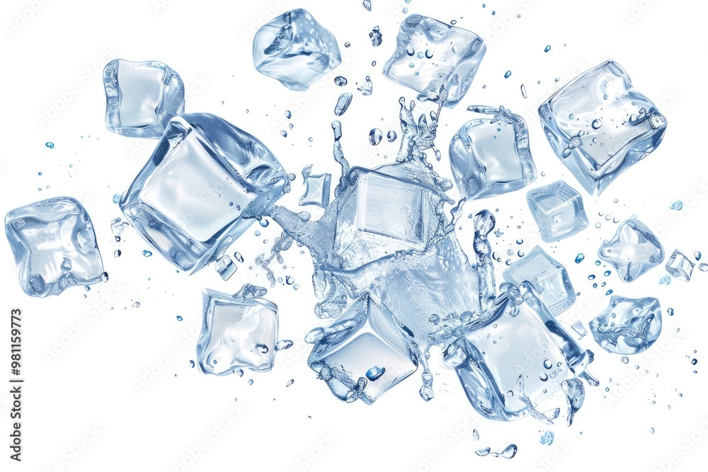 A close-up shot of ice cubes melting in water, great for use in science or educational projects A close-up shot of ice cubes melting in water, great for use in science or educational projects