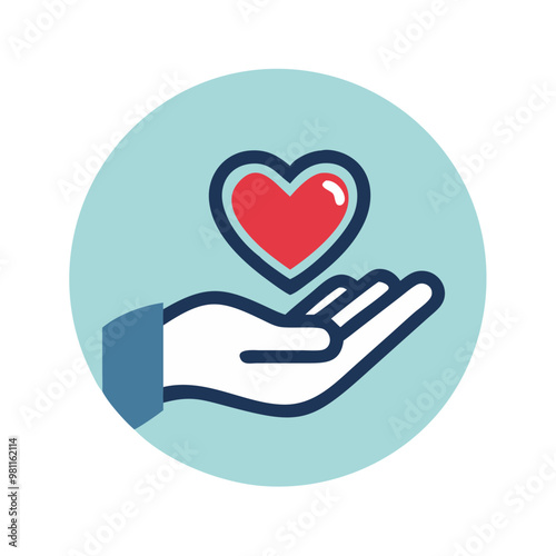 Icon of a hand offering a heart symbolizing love and support on a light blue background
