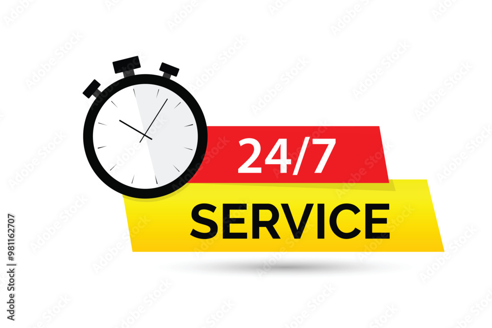 24 hour Service with Clock on white background 24 hour Service with Clock on white background