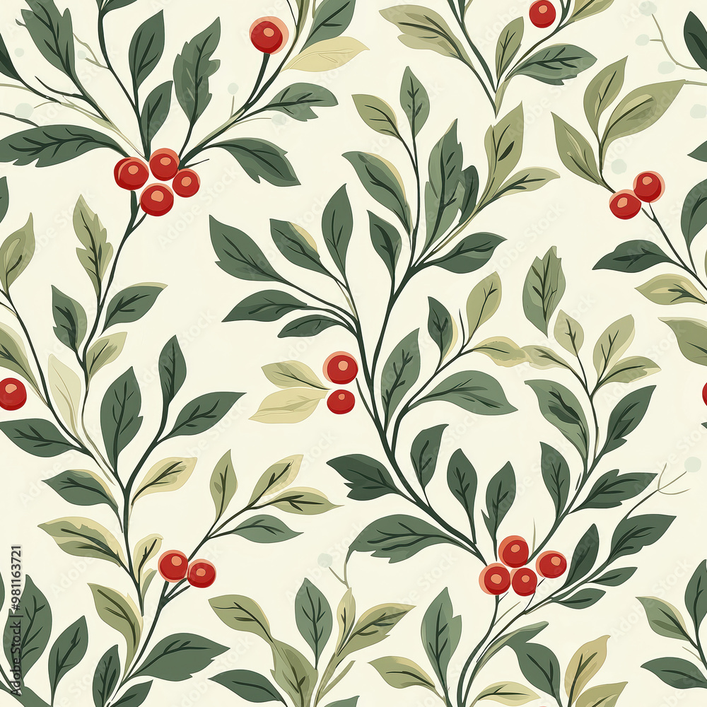 Fototapeta premium A Pattern For A Christmas, Handpainted Hygge, Christmas Colors. Beautiful Xmas Pattern With Ornaments. Christmas Wrapping Paper Concept. Seamless Pattern. Precise Patterns