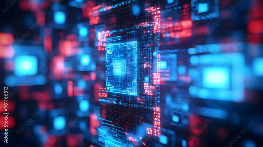 Fototapeta premium 3D Prediction Algorithm Detecting Anomalies in Voting Patterns - Computer Screen Close-Up Zooming in on Technology Ensuring Election Integrity Icon on White Background