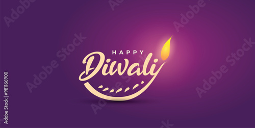 Happy Diwali greeting card purple, gold color concept. India festival of lights holiday invitations template, banner, card, postcard. Vector illustration. Happy Diwali concept background.