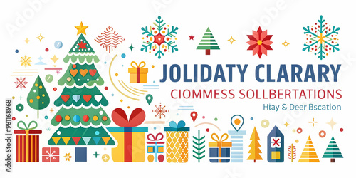 Vibrant Flat Abstract Holiday Celebration Design: Joyful Shapes and Patterns in a Dynamic Background with Text Space for Business and Marketing