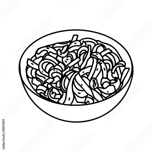 hand drawn sketch buckwheat noodles, soba 