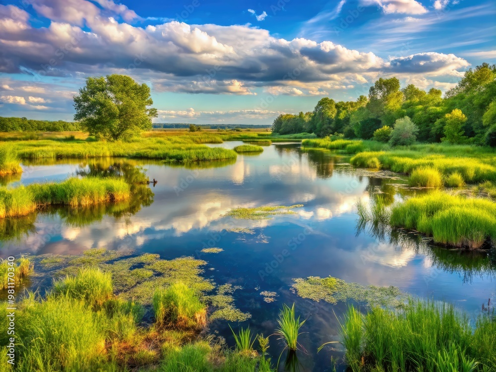 * Ottawa National Wildlife Refuge's marsh landscape features lush vegetation and distant trees reflected in the calm waters, exuding serenity. * Ottawa National Wildlife Refuge's marsh landscape features lush vegetation and distant trees reflected in the calm waters, exuding serenity.