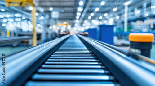 A close-up view of a conveyor belt in a modern industrial facility, showcasing its structure and functionality for efficient transport.