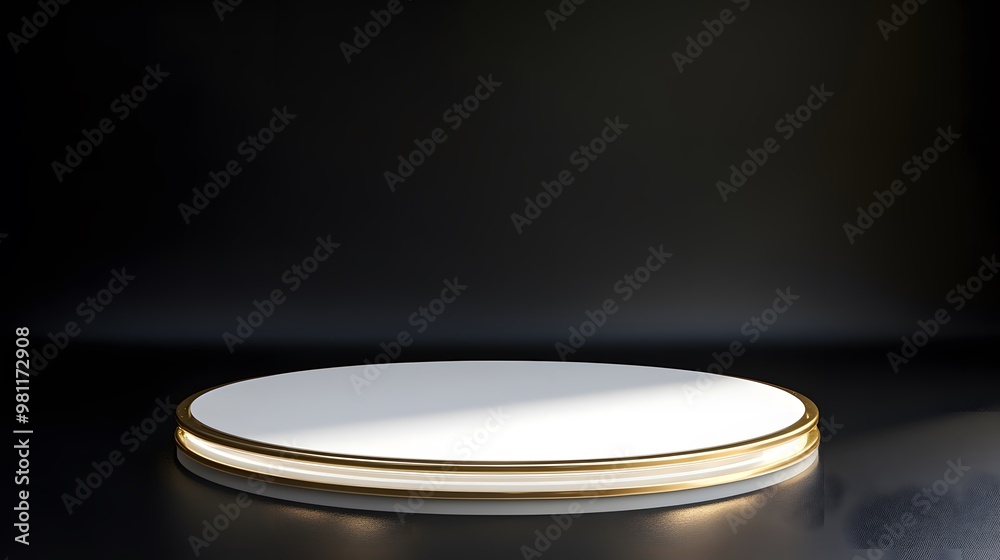 Round White Podium with Gold Trim Round White Podium with Gold Trim