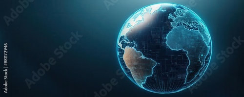 Wallpaper Mural Rotating blue hologram globe with glowing continents and data grids, futuristic map, global communication network Torontodigital.ca