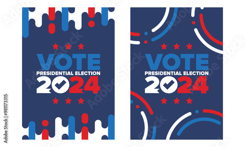 Vote 2024. Presidential Election 2024 in United States. November 5. US Election Day. Patriotic american element. Poster, card, banner and background. Vector illustration