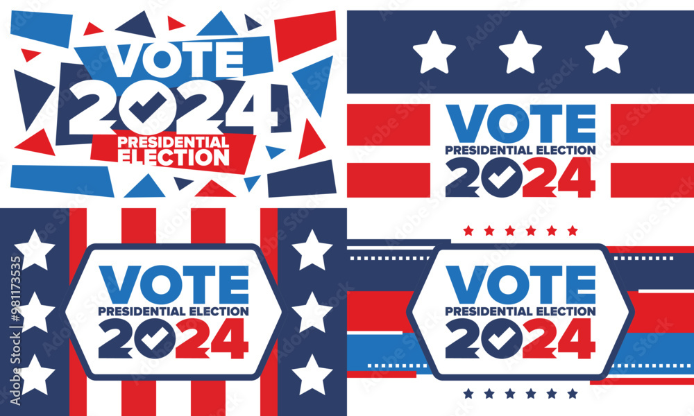 Obraz premium Vote 2024. Presidential Election 2024 in United States. November 5. US Election Day. Patriotic american element. Poster, card, banner and background. Vector illustration