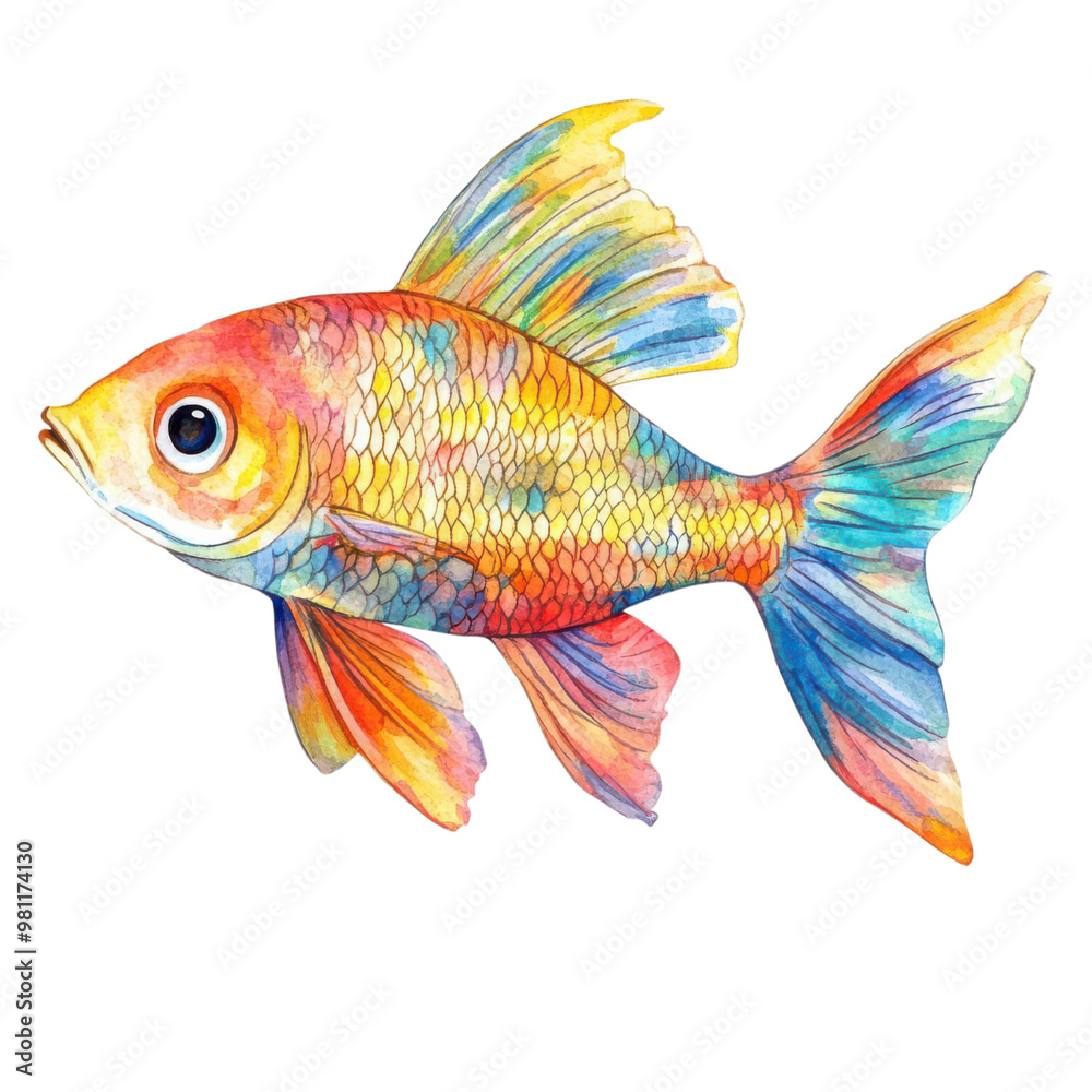 A swimming fish cartoon, animal character, watercolor illustration, vibrant underwater colors, isolated on white background A swimming fish cartoon, animal character, watercolor illustration, vibrant underwater colors, isolated on white background