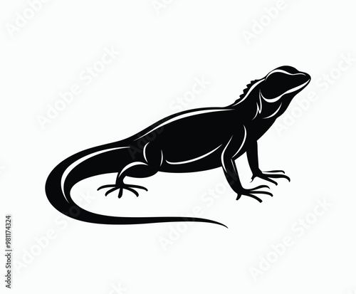 Lizard silhouette EPS vector animal art illustration template on a white background