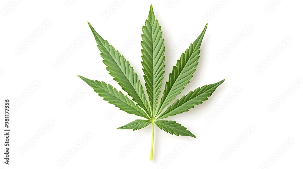 Vibrant Green Cannabis Leaf on White Background Vibrant Green Cannabis Leaf on White Background